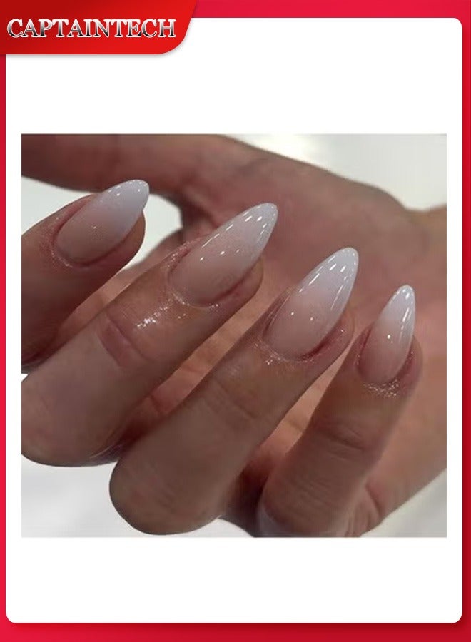 Captaintech Press on nails,Stylish New Almond-shaped Nail Art Pieces: Simple Design, Pink and White Gradient Colors, Comfortable to Wear, Durable Material,Fake Acrylic Nails With Glue Kit. - Image 1