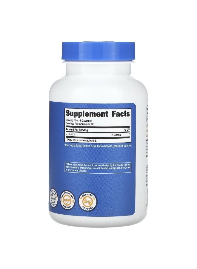 Nutricost نوتريكوست، ل-ليوسين، 2,000 ملغ، 120 كبسولة (500 ملغ لكل كبسولة) - Image 2