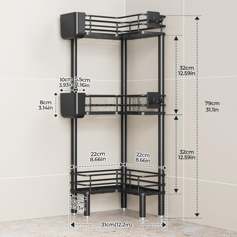 Orimade Set of 3 Shower Shelves, Standing, Rustproof, Corner Shower Shelf, Freestanding, Shower Baskets Stand for Bathroom, Black - Image 2