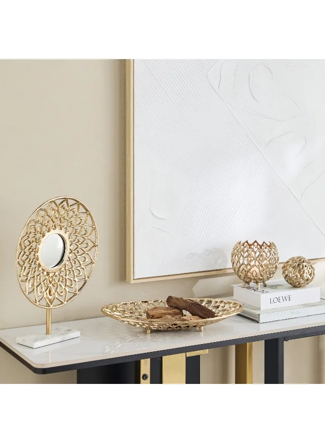 Home Box Ozawa Cutwork Aluminium Sculpture with Marble Base - 30x8x39 cm