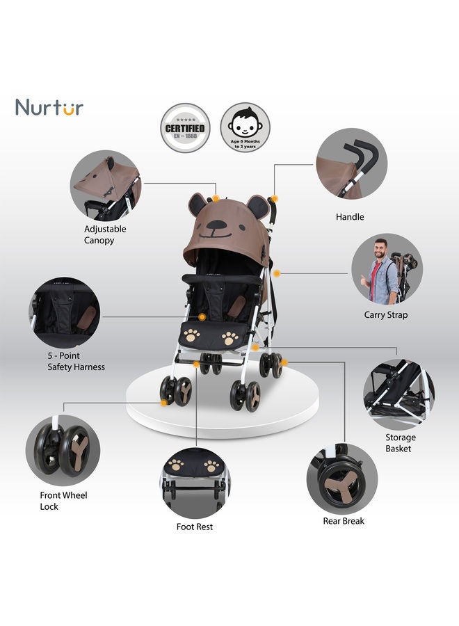 Nurtur Luca Bear Baby Kids Lightweight Stroller 0 to 36 months Storage Basket Detachable Bumper 5 Point Safety Harness Compact Design Shoulder Strap Official Product - Image 2