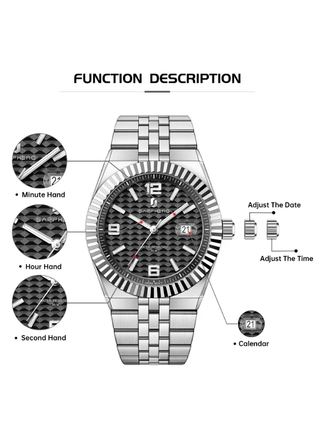 Sapphero SAPPHERO Mens Watches Men’s Quartz Analog Watch Stainless Steel Bracelet with Date Window Luminous Designer 50M Water Resistant Luxury Watch for Business Work Sport Casual Dress Elegant Gifts ﻿