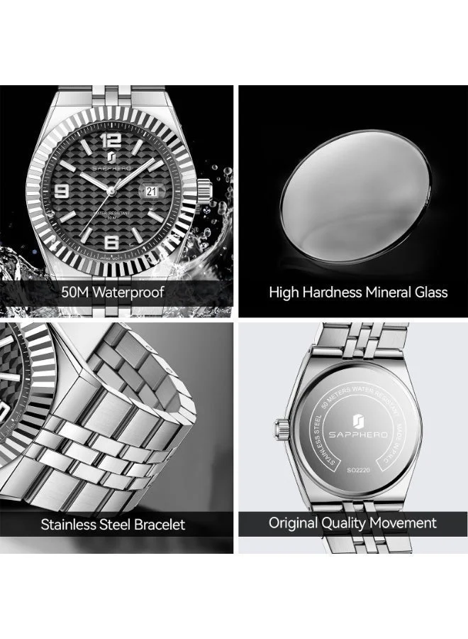 Sapphero  SAPPHERO Mens Watches Men’s Quartz Analog Watch Stainless Steel Bracelet with Date Window Luminous Designer 50M Water Resistant Luxury Watch for Business Work Sport Casual Dress Elegant Gifts for Men | Best Price UAE