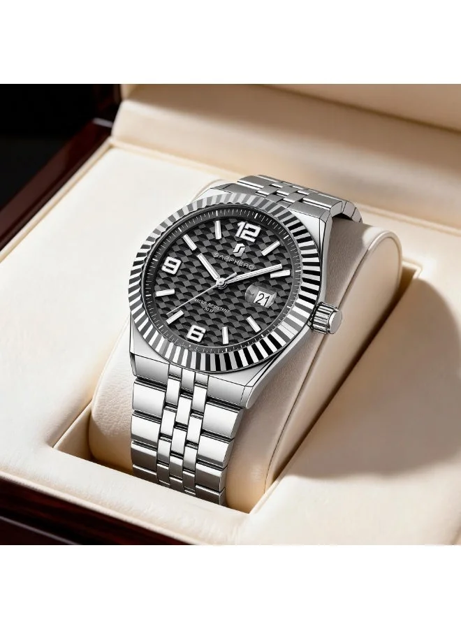 Sapphero  SAPPHERO Mens Watches Men’s Quartz Analog Watch Stainless Steel Bracelet with Date Window Luminous Designer 50M Water Resistant Luxury Watch for Business Work Sport Casual Dress Elegant Gifts for Men | Best Price UAE