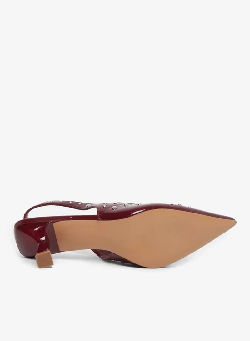Styli Burgundy Burgundy Studded Slingback Kitten Heels Shoes for Women | Best Price UAE