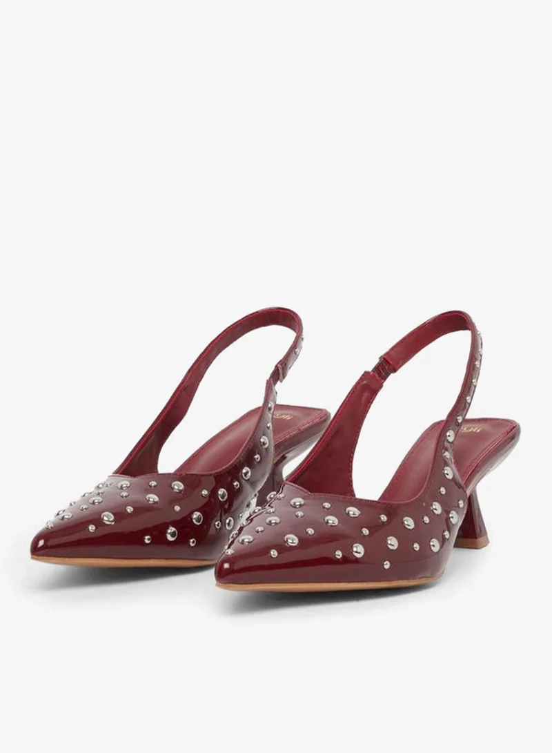 Styli Burgundy Burgundy Studded Slingback Kitten Heels Shoes for Women | Best Price UAE