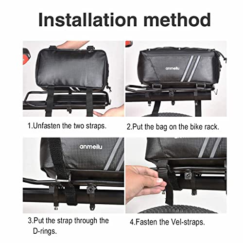 ANMEILU Bike Rack Bag Bike Bags for Bicycles Rear Rack Bike Trunk Bag Back Seat Carrier Saddle Luggage Storage Pack Bicycle Cargo Panniers Fat Tire Bike Folding Ebike Travel Cycling Waterproof Small - Image 5