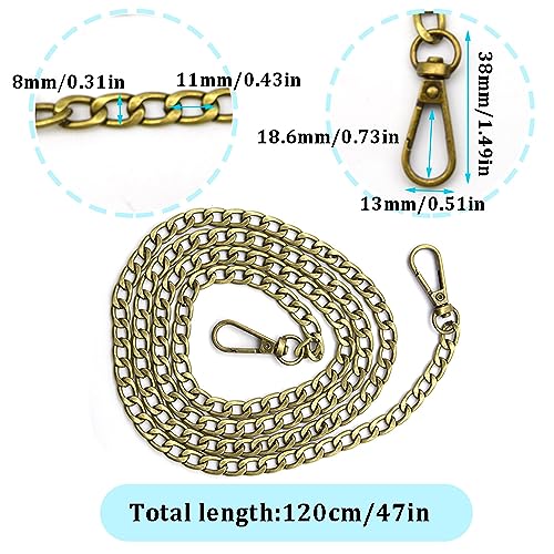 Hocansen 2Pcs Purse Chain Strap for Handbags Chains Accessories Metal Flat Chain Strap 47in Removable Bag Strap with Buckles for DIY Handbag Purse BronzeLT - Image 3