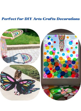 160Pcs Cellophane Wrap, with 160 Pcs Metallic Twist Ties, 8 Multi-Colors Colored Cellophane, 7.5x7.5 Inch Transparent Colored Plastic Wrap, Colored Cellophane Wrap,  DIY Arts Crafts Decorations - view 3