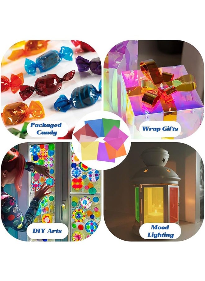 Lemon 160Pcs Cellophane Wrap, with 160 Pcs Metallic Twist Ties, 8 Multi-Colors Colored Cellophane, 7.5x7.5 Inch Transparent Colored Plastic Wrap, Colored Cellophane Wrap,  DIY Arts Crafts Decorations  - Image 4