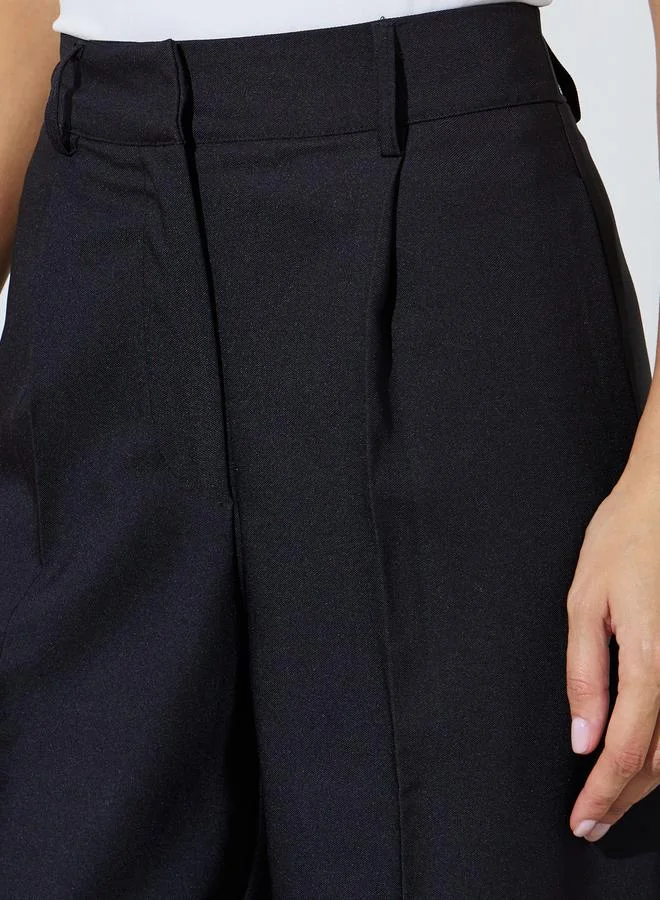 Styli  Black Solid Tailored Wide-Leg Trousers for Women | Best Price UAE