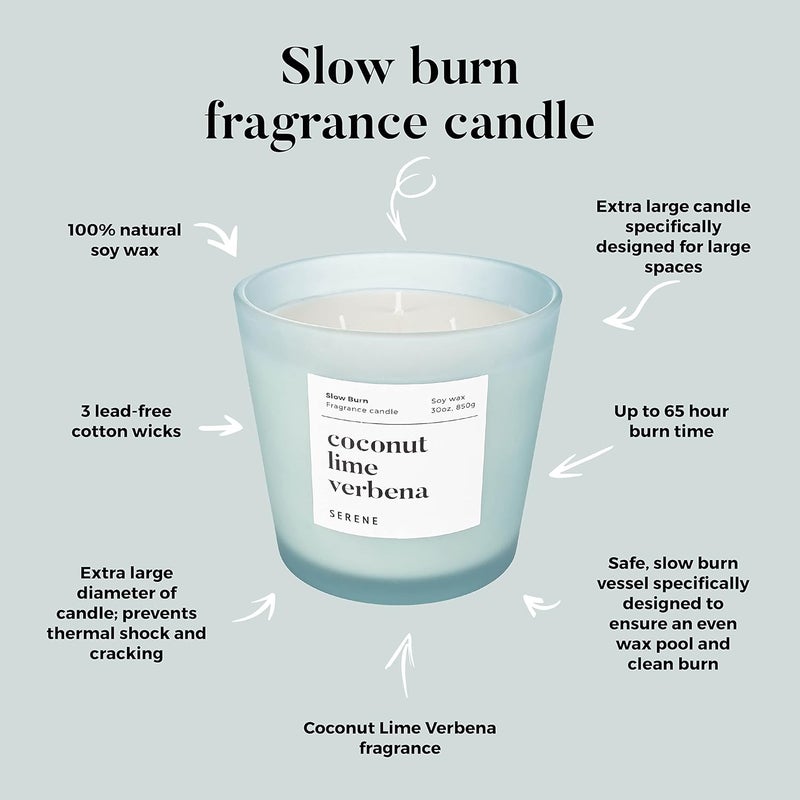 Hidden Label شمعة معطرة كبيرة ماركة هيدن لابيل، جوز الهند والليمون الحامض وفربينا، 30 أونصة بشموع ثلاثية ضخمة، مجموعة سيرين لشموع الصويا الطبيعية ذات الاحتراق البطيء لتعطير المنزل - Image 4