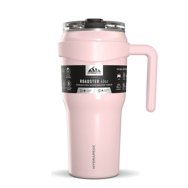 Hydrapeak Roadster 40oz Stainless Steel Tumbler Double Wall Vacuum Insulated Water Bottle With Handle And 2 in 1 Straw Lid (Seashell) - Image 1