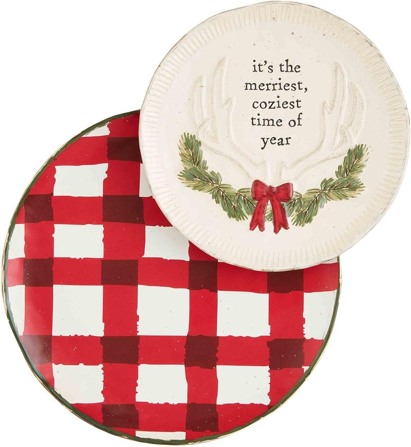 Mud Pie Lodge Platter Set small 10 dia  large 13 dia Red - Image 1