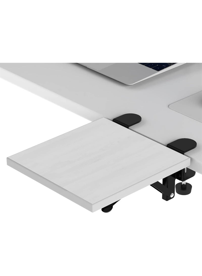 Ergonomics Desk Extender Tray, 9.5"x9.1" Punch-Free Clamp on, Foldable Keyboard Drawer Tray, Table Mount Arm Wrist Rest Shelf, Computer Elbow Arm Support (Color : WHITE) - Image 1