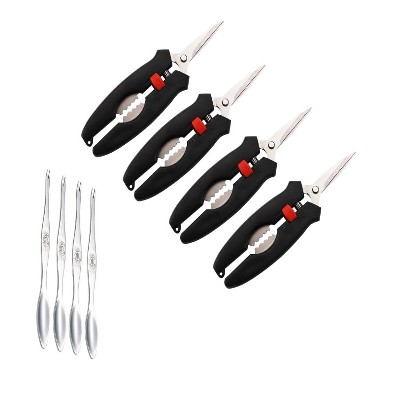 مقصات المأكولات البحرية: مجموعة من 8 قطع بألس من الفولاذ المقاوم للصدور 304 ومقبضات ABS متوافقة مع التصميم الجسدي - تصميم منشرف ذو زنبركية وخطافات لاستخراج العنصر من الصرعى لمكافحة المأكولات البحرية في مطبخ المنزل - Image 1
