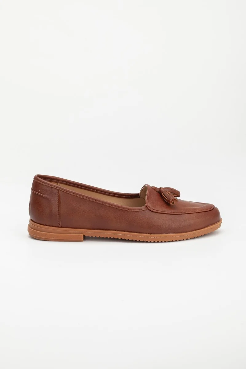 Dilimler Ayakkabı Slices Shoes Tasseled Skin Tan Women's Casual Shoes