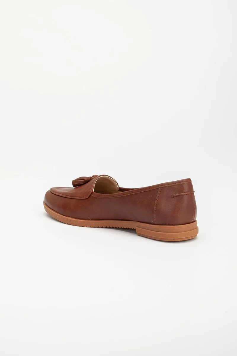 Dilimler Ayakkabı Slices Shoes Tasseled Skin Tan Women's Casual Shoes