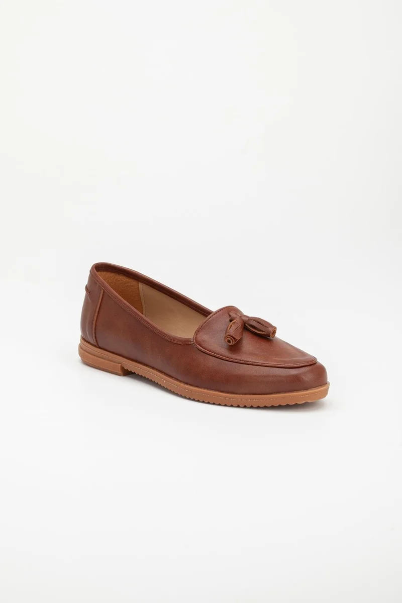 Dilimler Ayakkabı Slices Shoes Tasseled Skin Tan Women's Casual Shoes