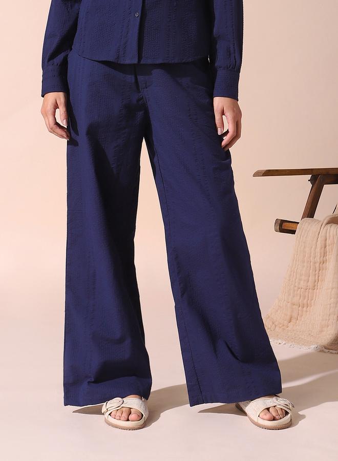 Dennis Lingo Women's Blue Cotton Blend Solid Pattern Full Length Casual Loose Fit Trouser - Image 3