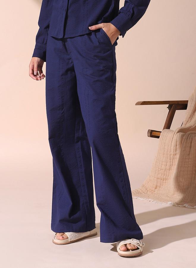 Dennis Lingo Women's Blue Cotton Blend Solid Pattern Full Length Casual Loose Fit Trouser - Image 2