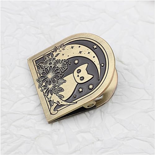 Dwpetzo Vintage Moon Cat Themed Metal Book Clip for TN Travelers Moterm Midori Notebook Accessories, Decorative Binder Clip for Bullet Journal Junk Journal Collage Page Holder Art Journaling - Image 1