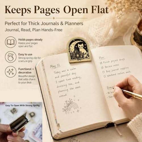 Dwpetzo Vintage Moon Cat Themed Metal Book Clip for TN Travelers Moterm Midori Notebook Accessories, Decorative Binder Clip for Bullet Journal Junk Journal Collage Page Holder Art Journaling - Image 2