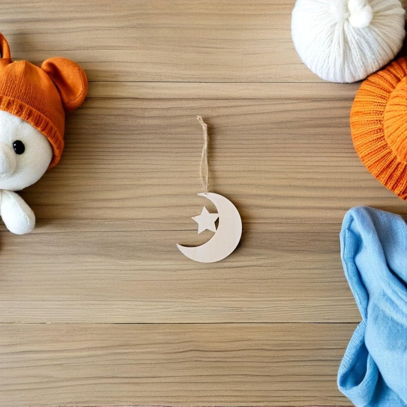 SMASOLO 40pcs Wooden Moon and Star Unfinished Cutouts for DIY Crafting, Natural Wood Slices for Shower Decorations and Nursery Room Art Projects - Image 5