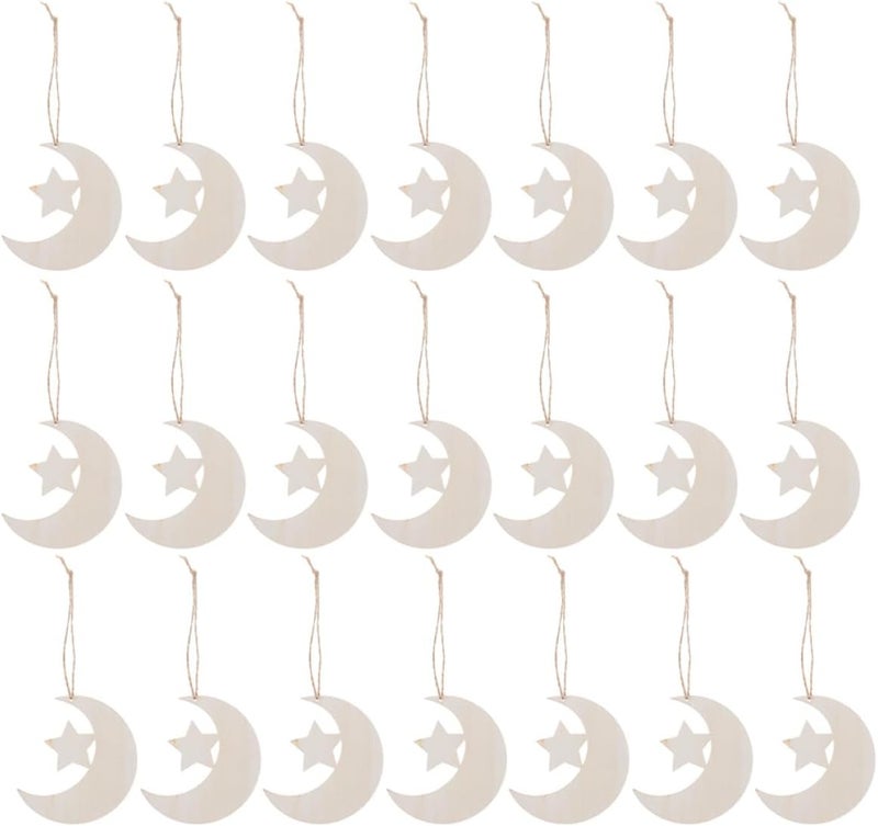 SMASOLO 40pcs Wooden Moon and Star Unfinished Cutouts for DIY Crafting, Natural Wood Slices for Shower Decorations and Nursery Room Art Projects - Image 1
