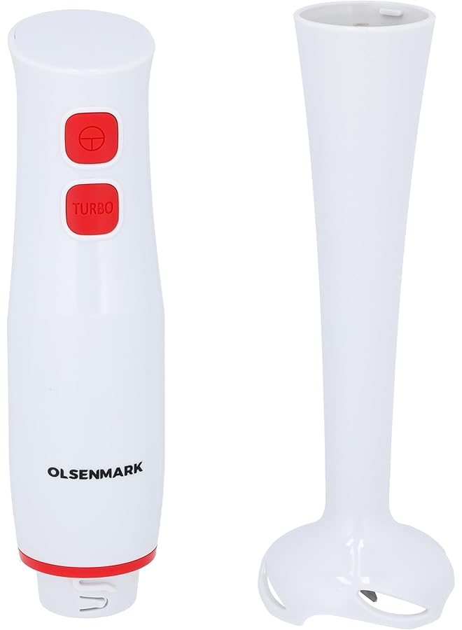 أولسنمارك خلاط يدوي بشفرة من الفولاذ المقاوم للصدأ، منخفض الضوضاء، OMHB2474، 200 واط، تحكم بسرعتين، مثالي للعصائر والمشروبات المهروسة والمزيد، قضيب خلط قابل للفصل بسهولة - Image 2