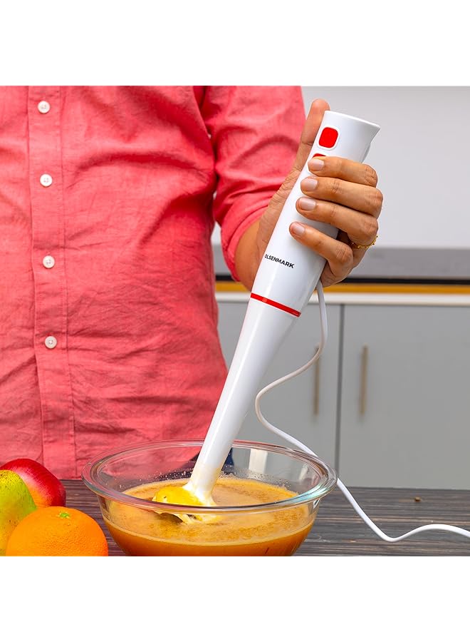 أولسنمارك خلاط يدوي بشفرة من الفولاذ المقاوم للصدأ، منخفض الضوضاء، OMHB2474، 200 واط، تحكم بسرعتين، مثالي للعصائر والمشروبات المهروسة والمزيد، قضيب خلط قابل للفصل بسهولة - Image 4