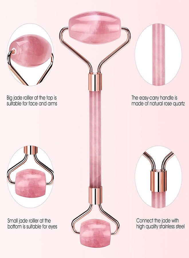 Getmecraft Rose Quartz Face Roller and Gua Sha Set Jade Roller for Skin Care, Anti Ageing 100% Natural Rose Quartz Jade Stone - Image 3