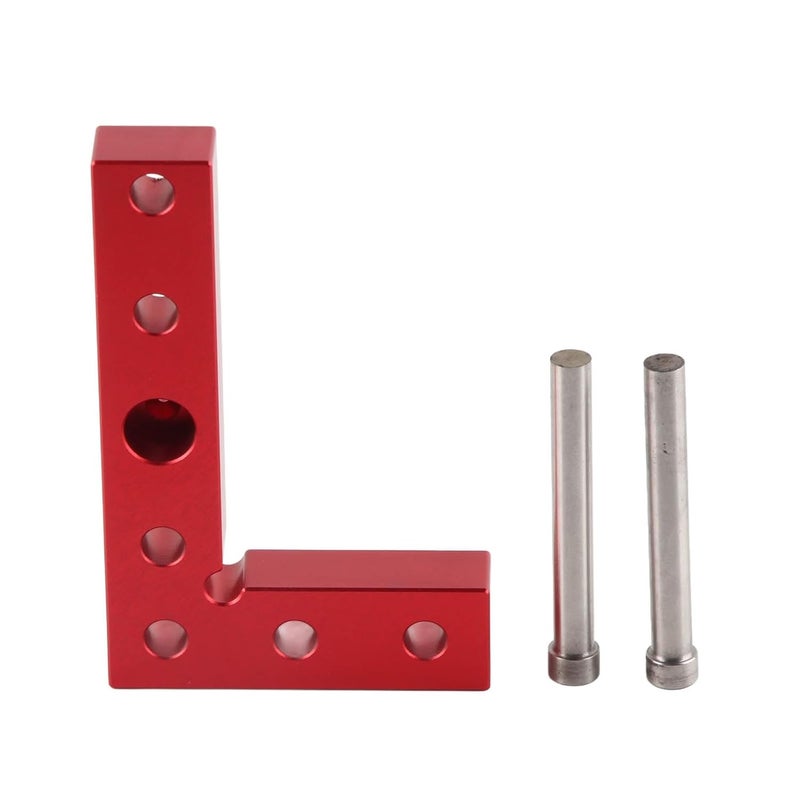 90 Degree Woodworking Positioning Tool with 2 Pins for Accurate Drilling Sturdy Anodised Red Aluminium Alloy - Image 1