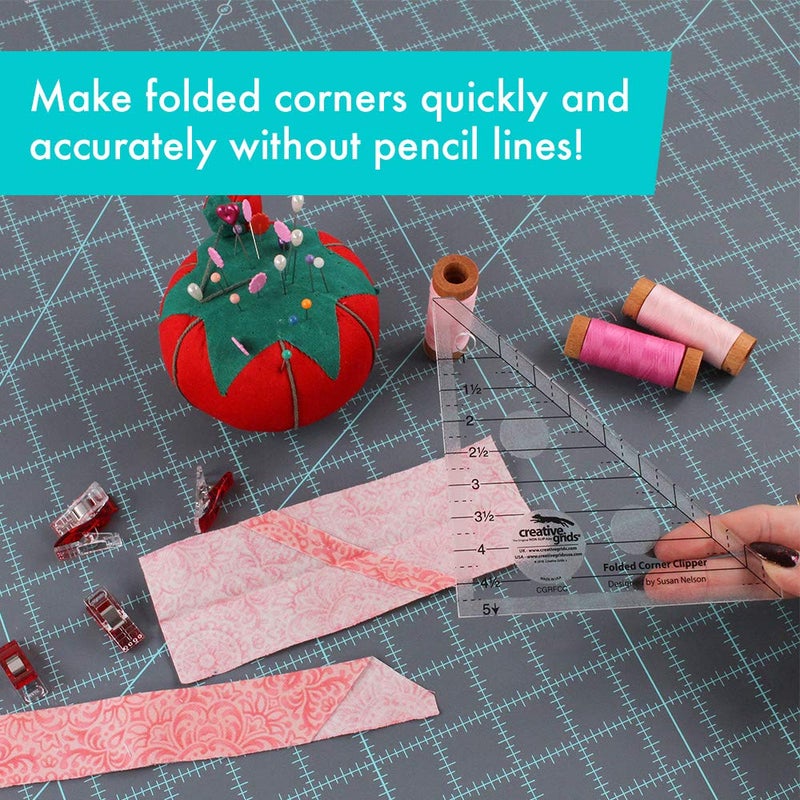 Creative Grids Folded Corner Clipper Quilt Tool – CGRFCC – Made in USA, 5in x 5in, Non-Slip Grip Acrylic Quilting, Sewing, Crafting, Patchwork Ruler & Template - Image 2
