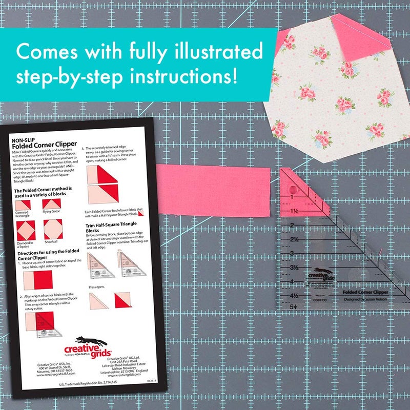 Creative Grids Folded Corner Clipper Quilt Tool – CGRFCC – Made in USA, 5in x 5in, Non-Slip Grip Acrylic Quilting, Sewing, Crafting, Patchwork Ruler & Template - Image 3