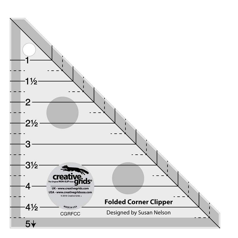Creative Grids Folded Corner Clipper Quilt Tool – CGRFCC – Made in USA, 5in x 5in, Non-Slip Grip Acrylic Quilting, Sewing, Crafting, Patchwork Ruler & Template - Image 1