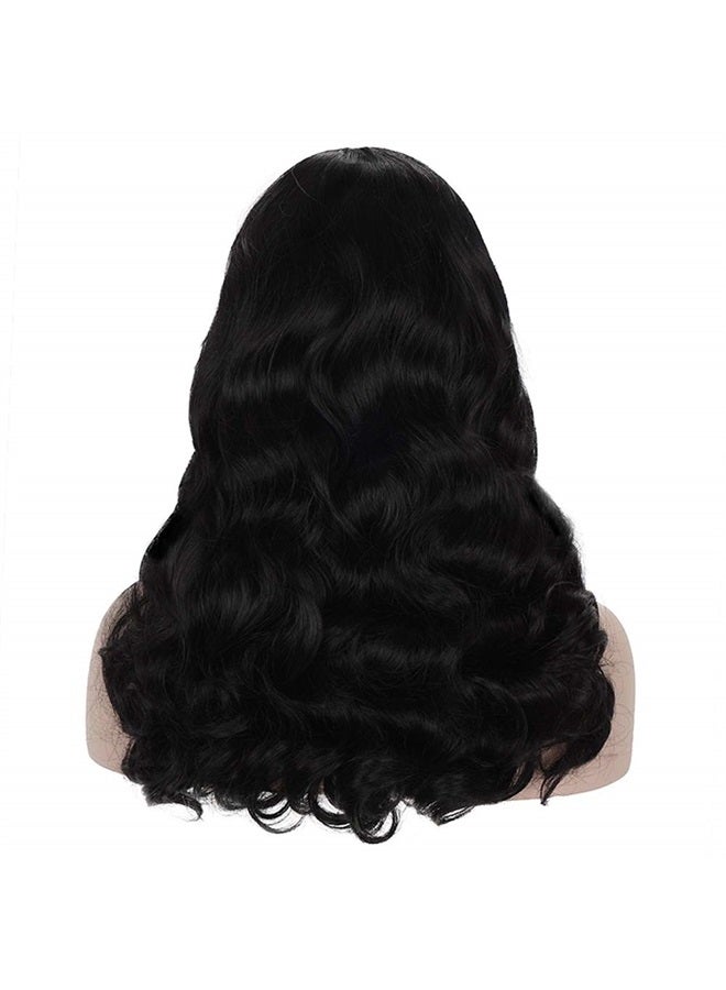 morvally 50s Vintage Medium Length Black Wigs with Bangs | Natural Wavy Synthetic Hair Wig for Women Cosplay Halloween - Image 4
