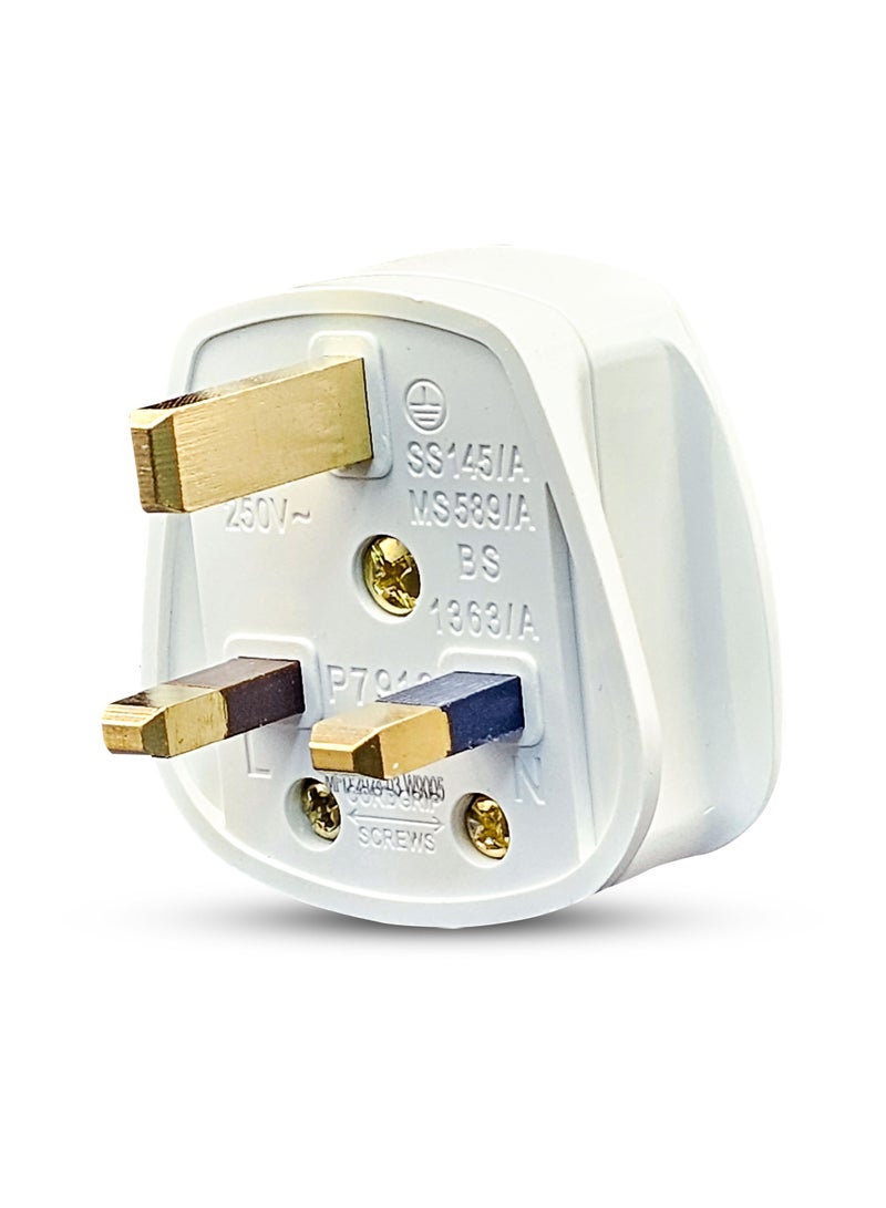 Duravel UK Fused 13 Amp White Mains 3 Pin Household Plugs Fitted with Colour coded sleeved pins (Pack-Of 10) - Image 2