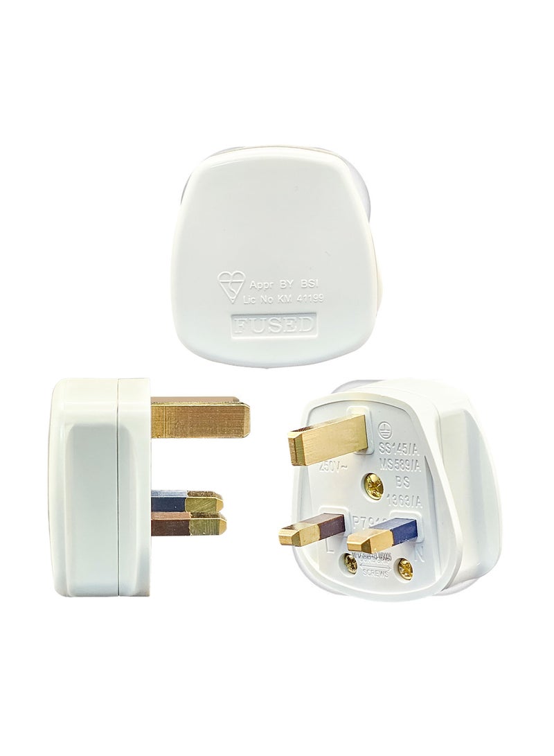 Duravel UK Fused 13 Amp White Mains 3 Pin Household Plugs Fitted with Colour coded sleeved pins (Pack-Of 10) - Image 5