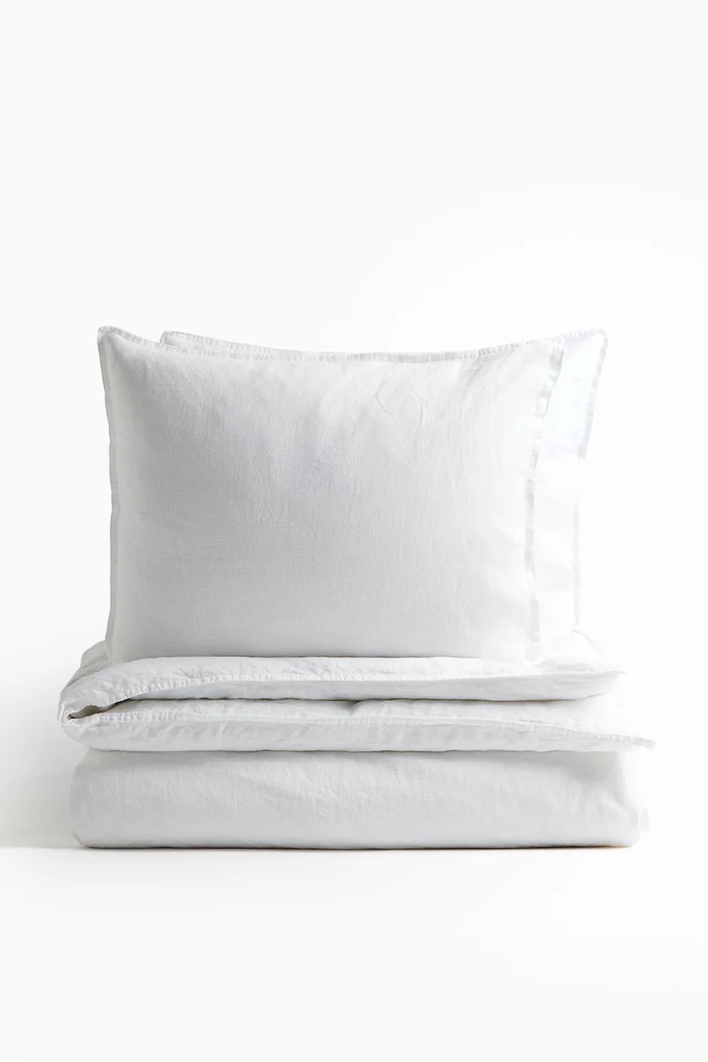 اتش اند ام طقم غطاء اللحاف من الكتان المغسول