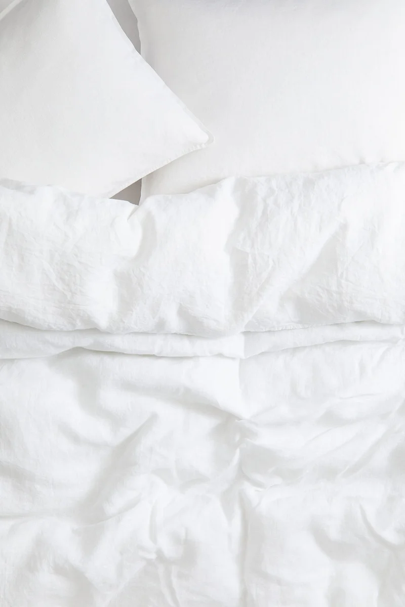 اتش اند ام طقم غطاء اللحاف من الكتان المغسول