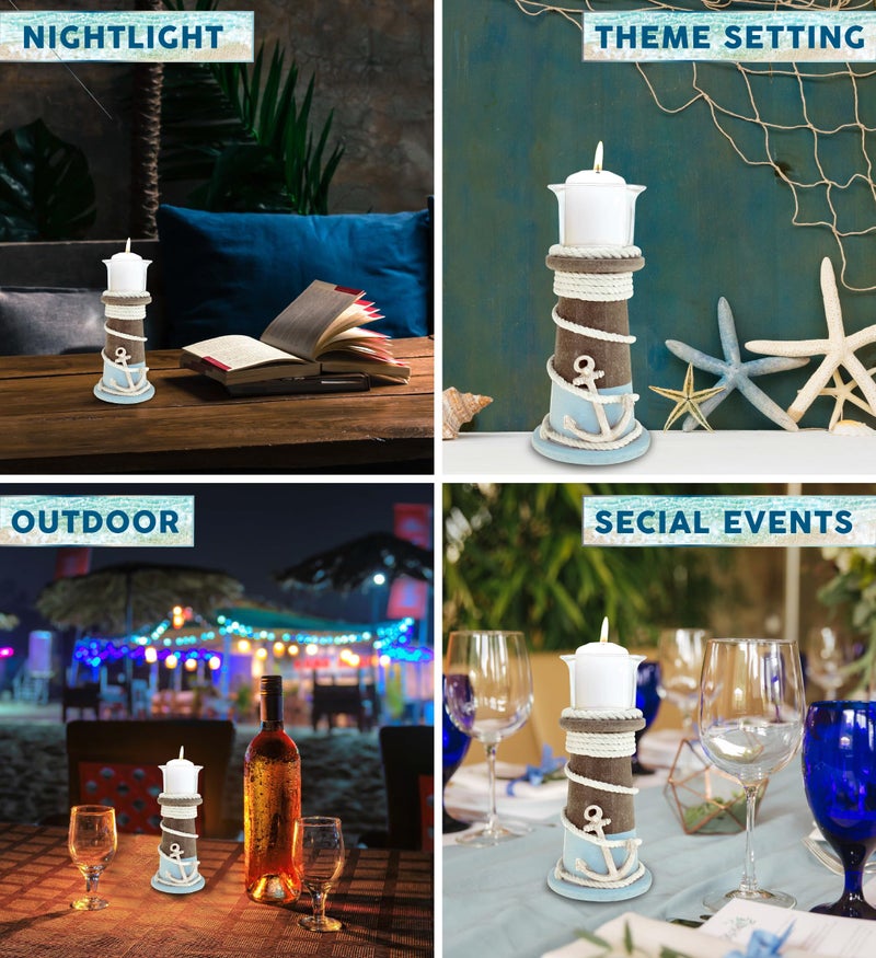 Puzzled COTA Global Evian Wooden Coastal Decor Nautical Candle Holder - Tabletop Centerpiece, Ocean-Themed with Decorative Nautical Rope and Anchor Design - Handmade, Color May Vary - Image 3