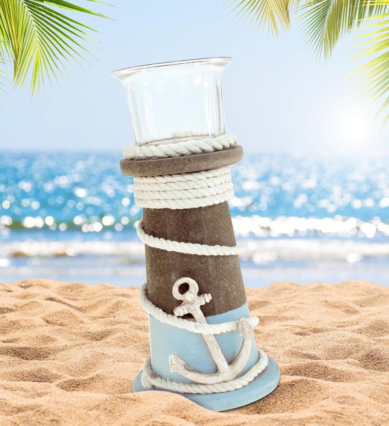 Puzzled COTA Global Evian Wooden Coastal Decor Nautical Candle Holder - Tabletop Centerpiece, Ocean-Themed with Decorative Nautical Rope and Anchor Design - Handmade, Color May Vary - Image 5