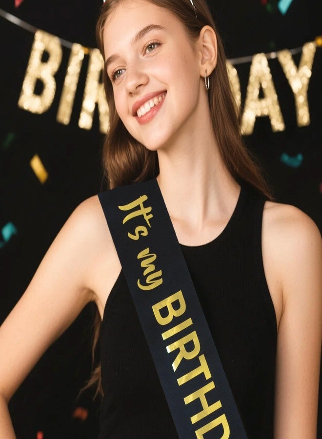 Luwigs It's My Birthday Sash Black Satin with Gold Foil Letter Happy Birthday Sash for Men and Women Party Favors Supplies and Decorations for Sweet 16th 18th 21th 30th 40th or Any Bday Party (Black) - Image 2