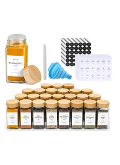 FUFU 4oz 24Pcs, Glass Spice Jars with Bamboo Lids,Spices Container Set with White Printed Spice Labels,Kitchen Empty Spice Jars with Shaker Lids  - Image 1