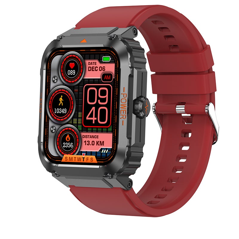 Smart Watch: 1.92-Inch High-Resolution Screen - IP68 Waterproof Red Silicone Strap Fitness Watch - With SOS Emergency Call Function for Men, Android Users, Sports & Fitness Enthusiasts - Image 1