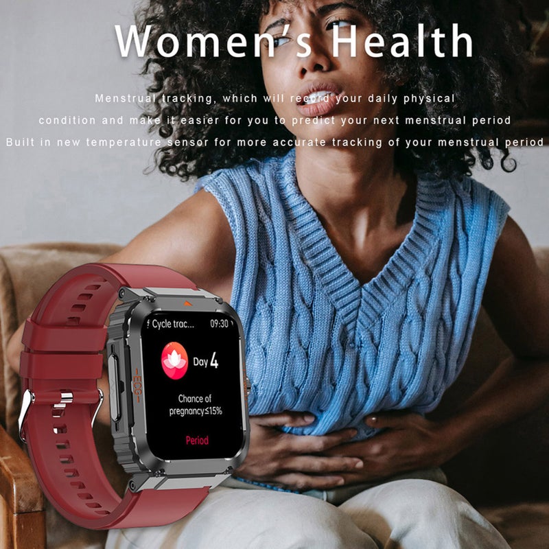 Smart Watch: 1.92-Inch High-Resolution Screen - IP68 Waterproof Red Silicone Strap Fitness Watch - With SOS Emergency Call Function for Men, Android Users, Sports & Fitness Enthusiasts - Image 3
