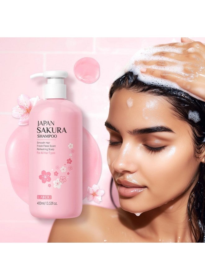SURORAIN Sakura Shampoo, 14oz Clarifying, Hydrating and Thickening Hair Care, Repairs, Shine, Strengthens Volumizing Japanese Cherry Blossoms Vegan Shampoo for Dry Damaged Hair Care & Scalp Exfoliation, Pink - Image 2