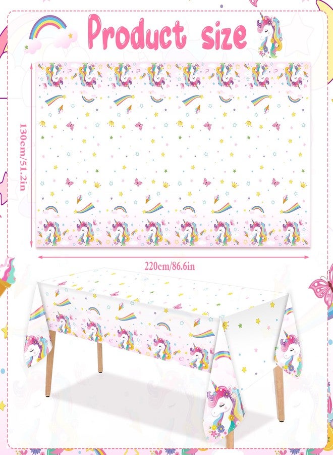 PHOGARY Unicorn Party Tablecloths for Birthday Decoration, Plastic Disposable Pastel Rainbow Rectangle Table Covers Pastel Unicorn Happy Birthday Tablecloths for Party Supplies, 51" x 86" (3) - Image 2