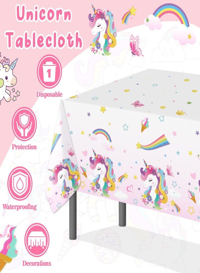 PHOGARY Unicorn Party Tablecloths for Birthday Decoration, Plastic Disposable Pastel Rainbow Rectangle Table Covers Pastel Unicorn Happy Birthday Tablecloths for Party Supplies, 51" x 86" (3) - Image 3